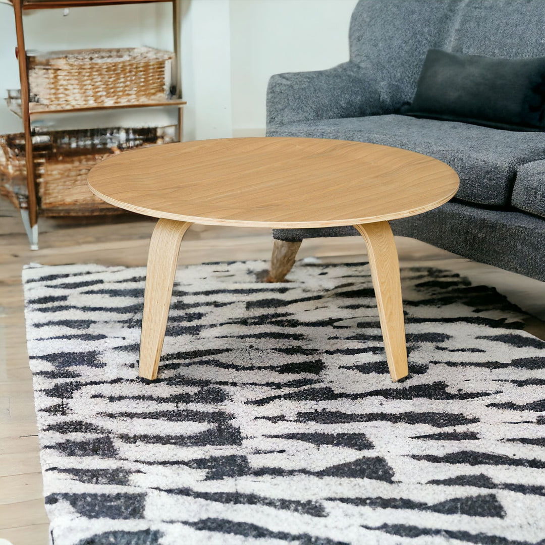 34" Natural Modern Round Coffee Table with Durable Wood Finish