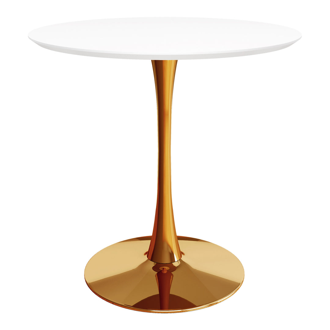 36" White and Gold Round Pedestal Dining Table