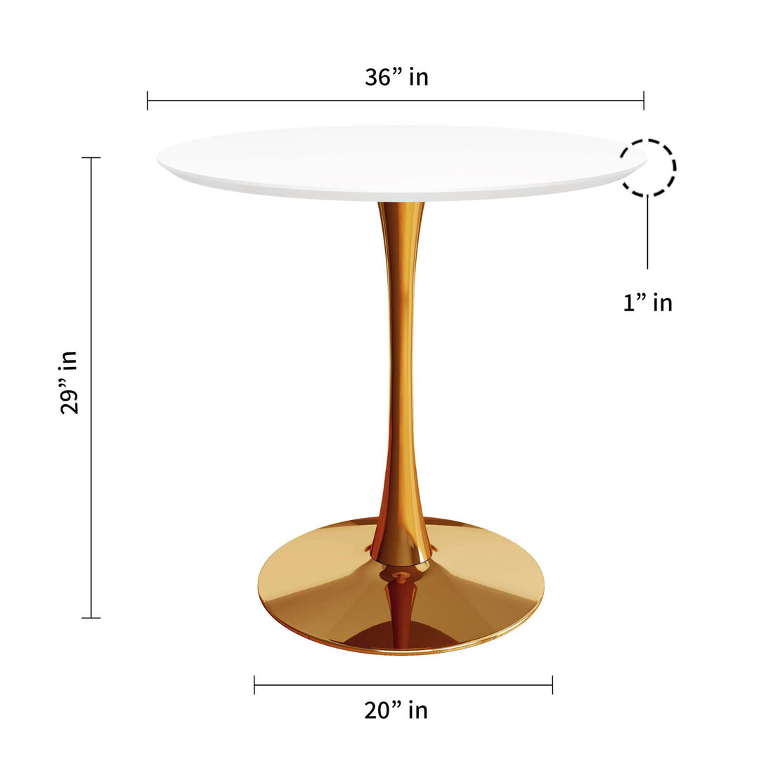 36" White and Gold Round Pedestal Dining Table