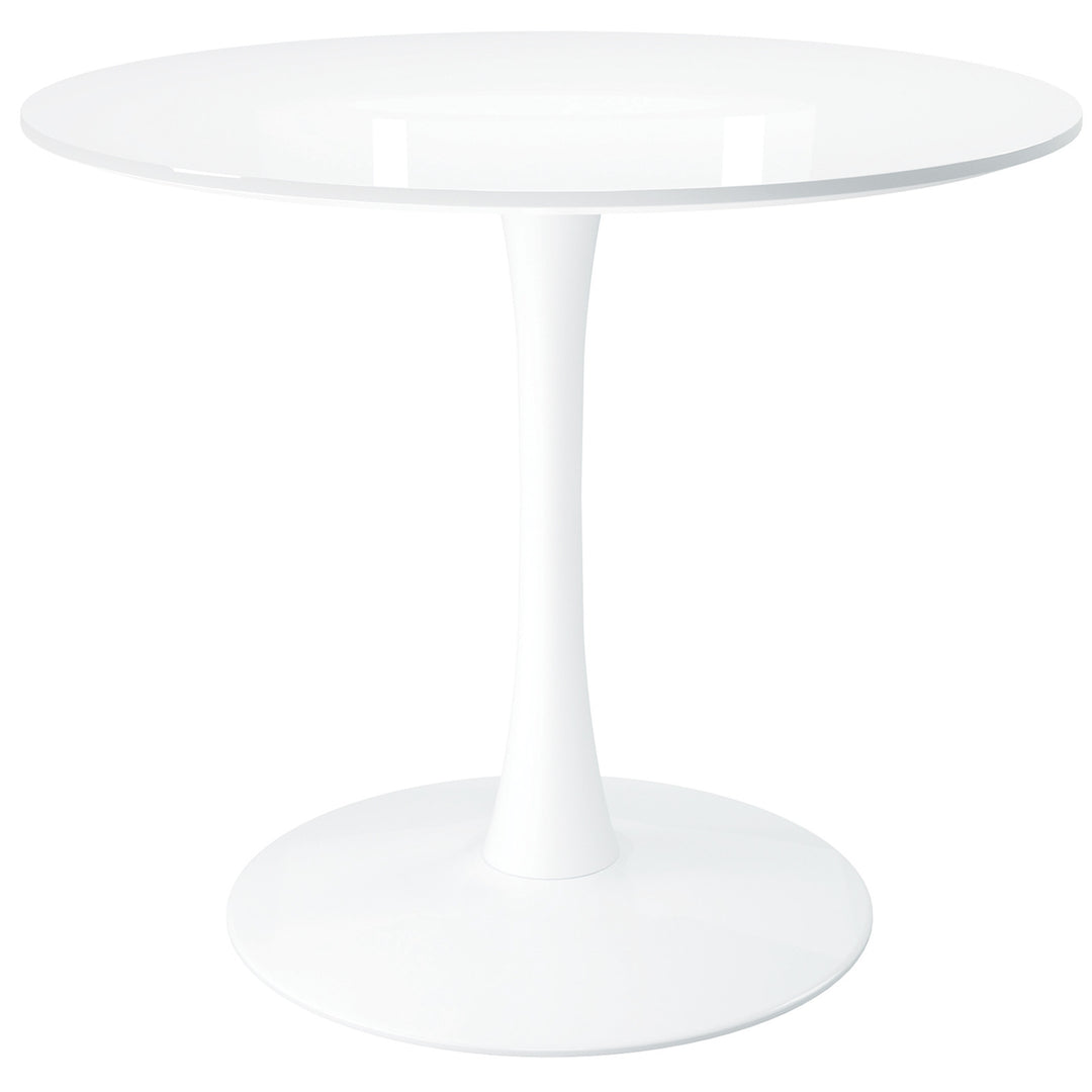 36" White Gloss Metal and Wood Round Dining Table with Pedestal Base