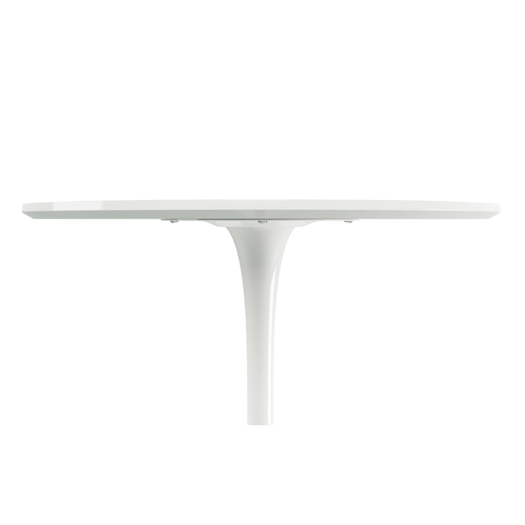 36" White Gloss Metal and Wood Round Dining Table with Pedestal Base