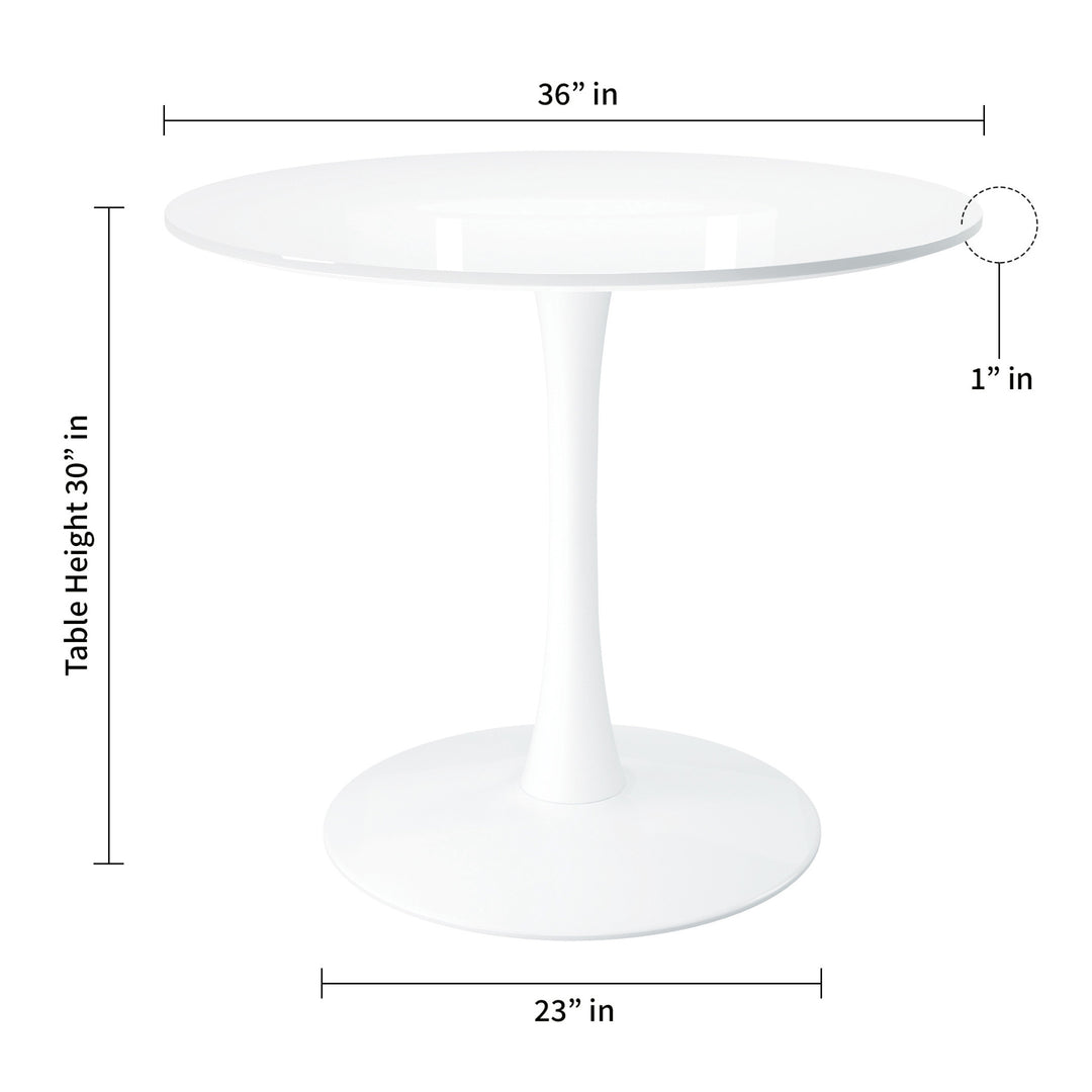 36" White Gloss Metal and Wood Round Dining Table with Pedestal Base