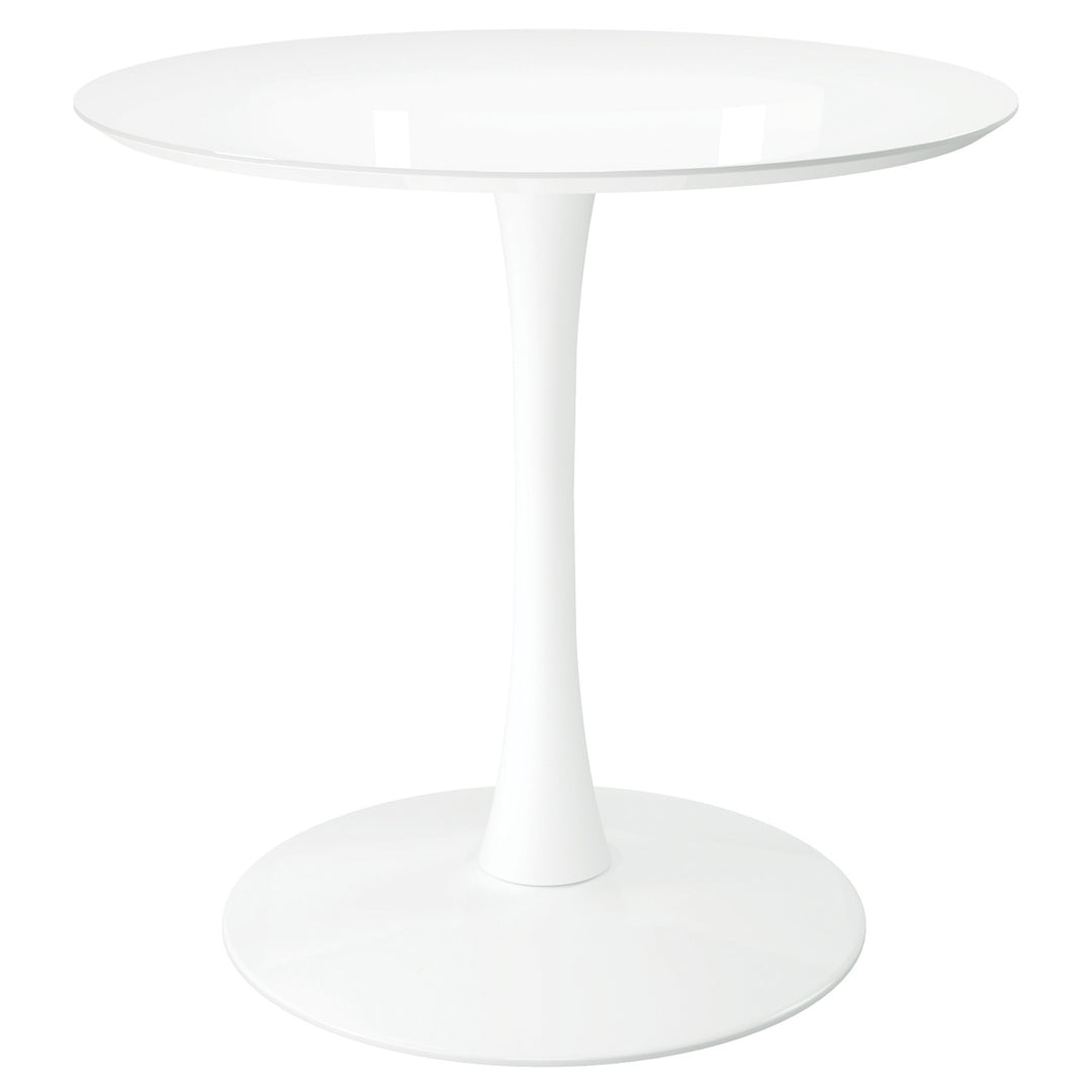 32" Glossy White Round Metal Dining Table with Pedestal Base