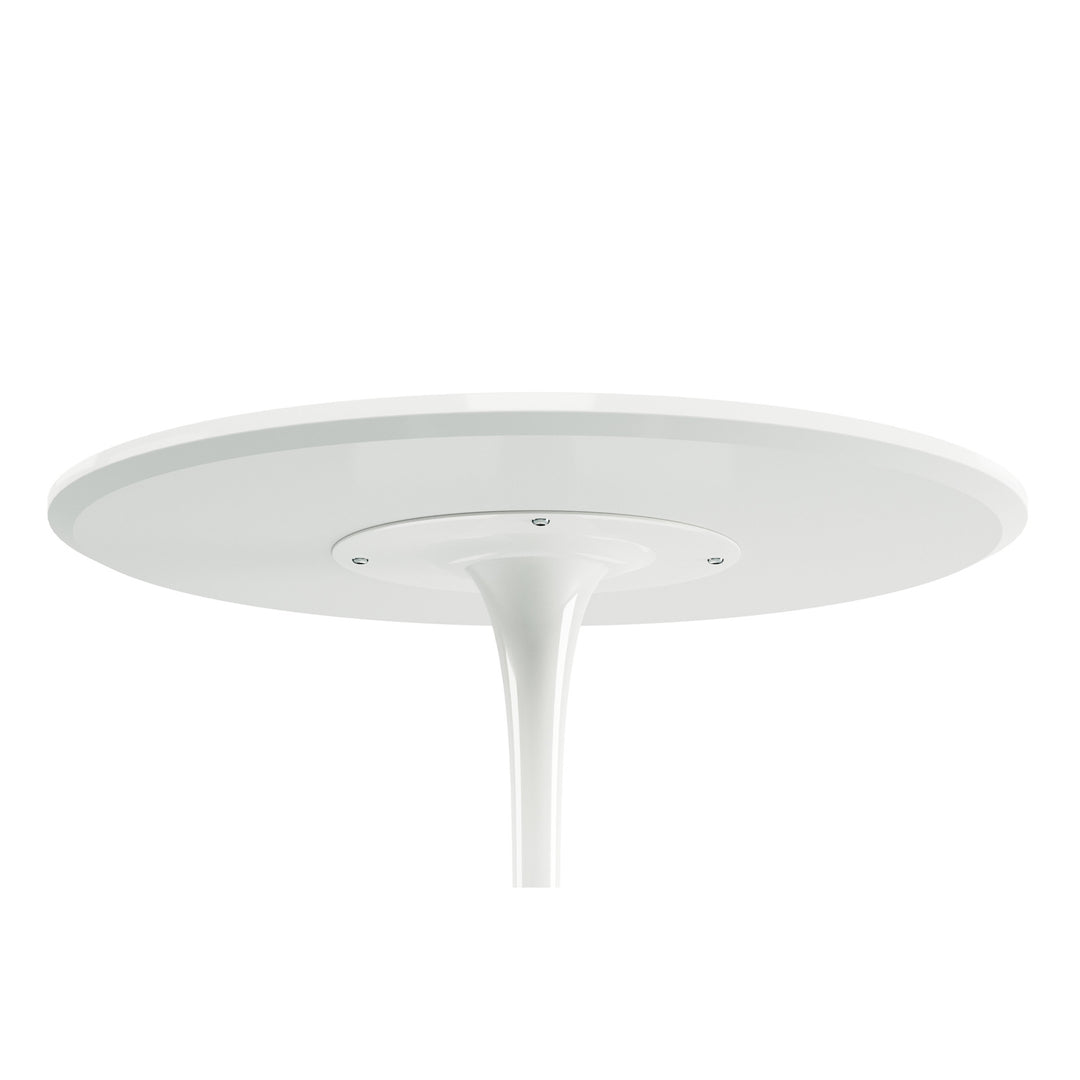 32" Glossy White Round Metal Dining Table with Pedestal Base