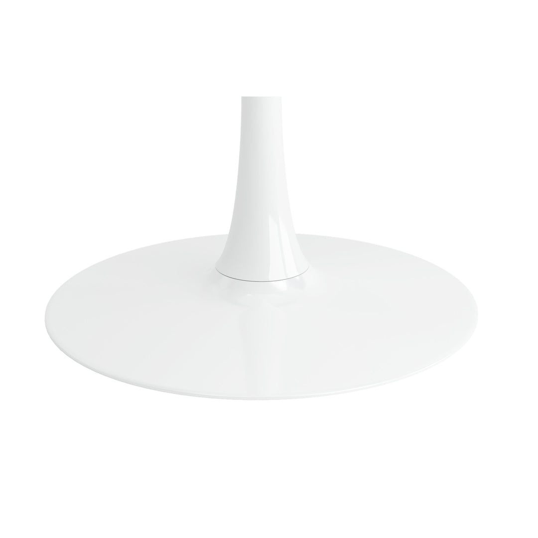 32" Glossy White Round Metal Dining Table with Pedestal Base