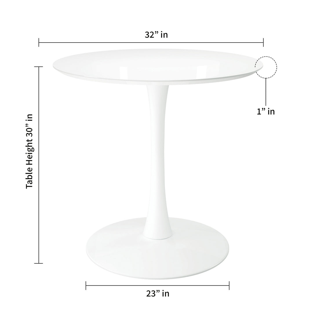 32" Glossy White Round Metal Dining Table with Pedestal Base