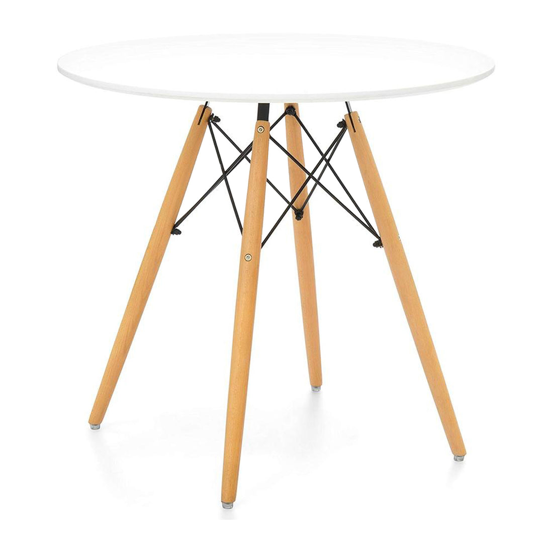 30" White and Natural Fiberglass and Solid Wood Round Dining Table