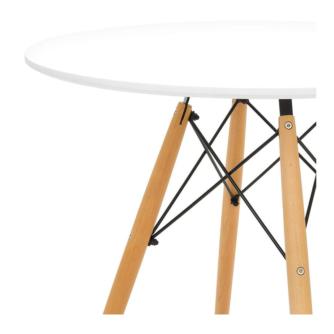 30" White and Natural Fiberglass and Solid Wood Round Dining Table