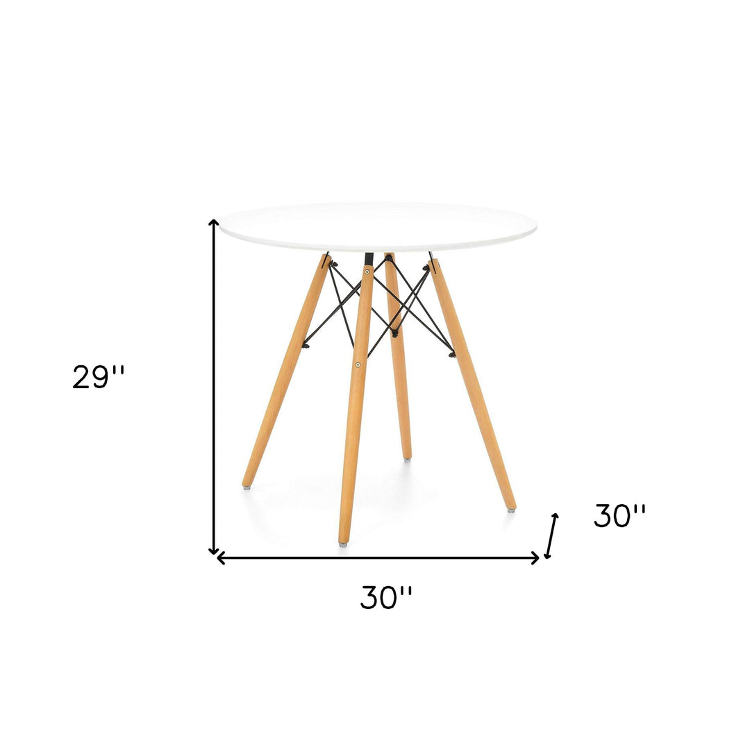 30" White and Natural Fiberglass and Solid Wood Round Dining Table