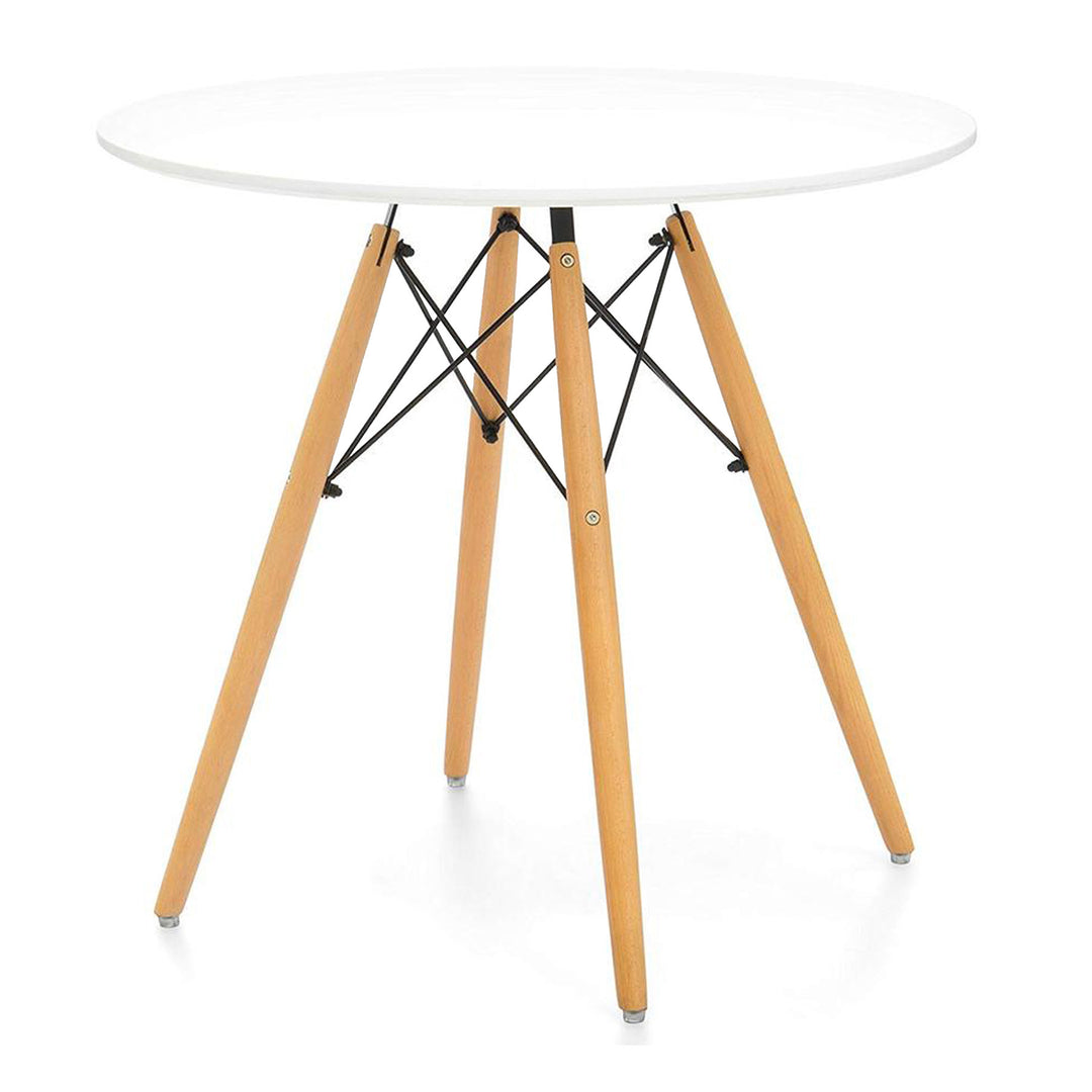 30" White and Natural Fiberglass and Solid Wood Round Dining Table