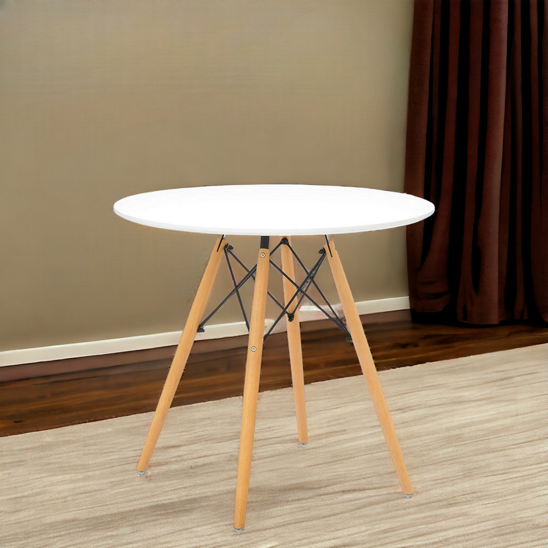 30" White and Natural Fiberglass and Solid Wood Round Dining Table