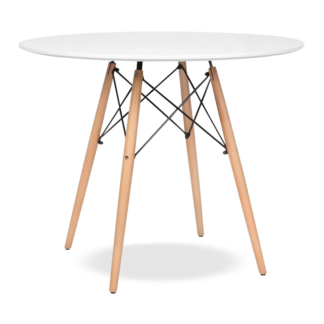 36" White and Natural Solid Wood Round Dining Table