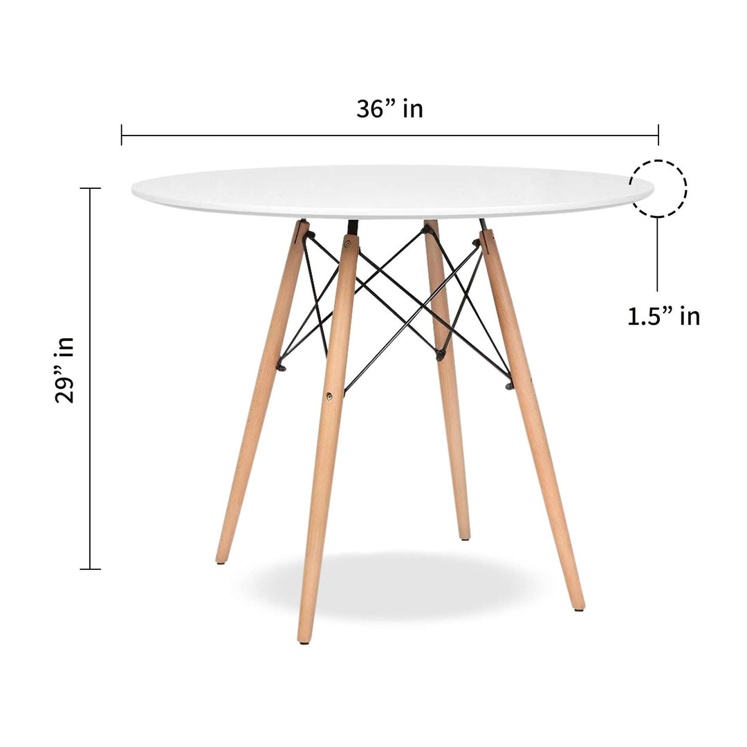 36" White and Natural Solid Wood Round Dining Table