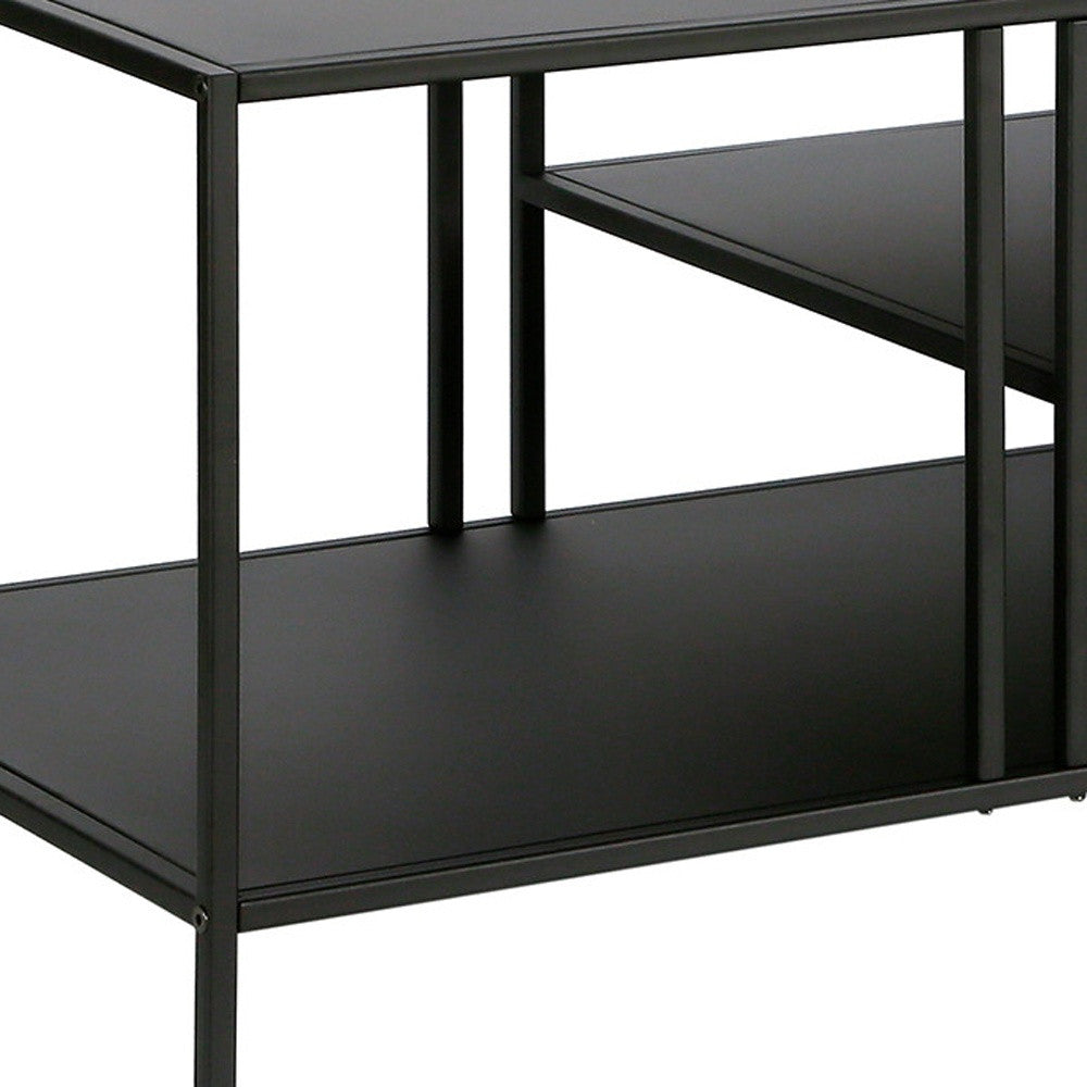 48-Inch Black Steel Coffee Table with Dual Shelves