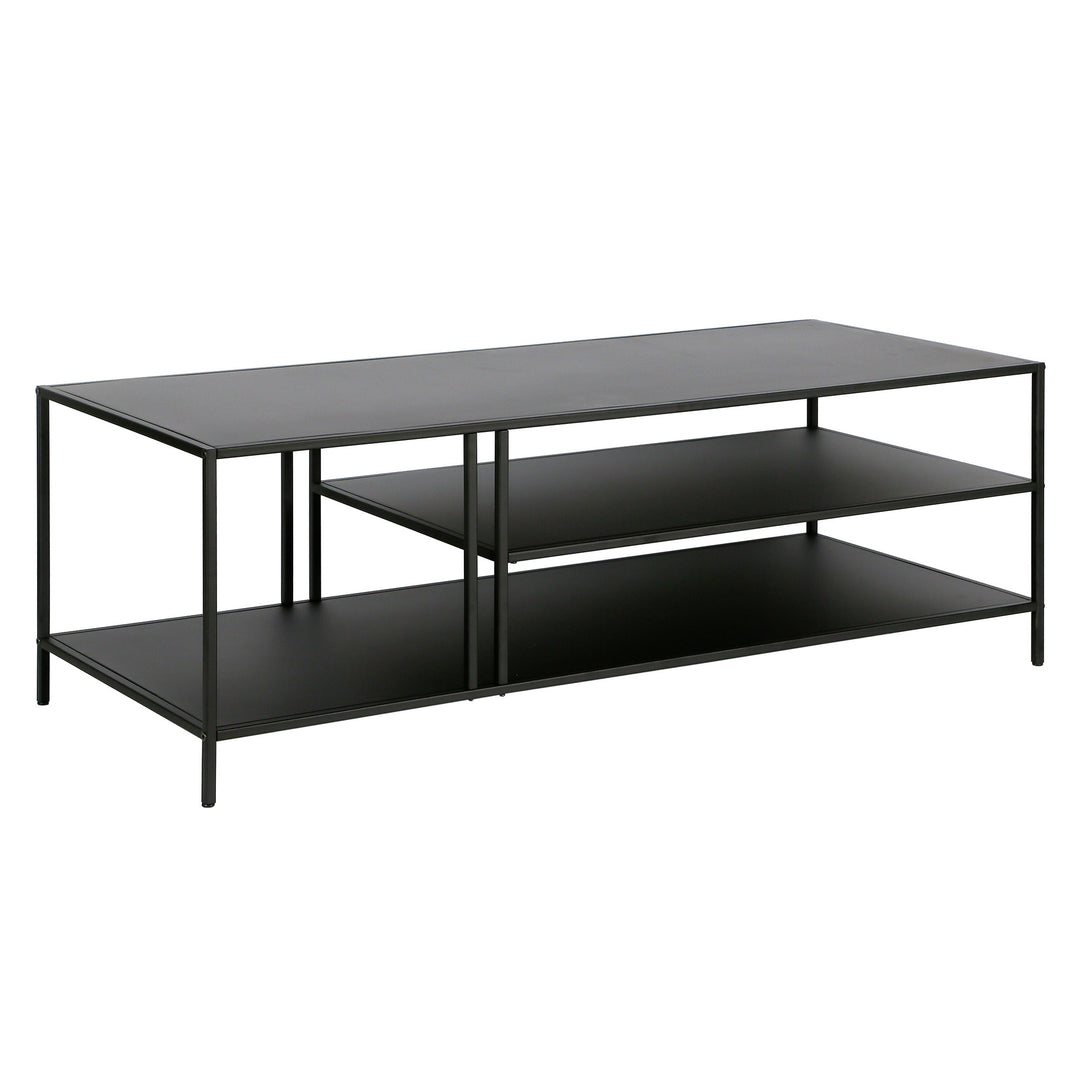 48-Inch Black Steel Coffee Table with Dual Shelves