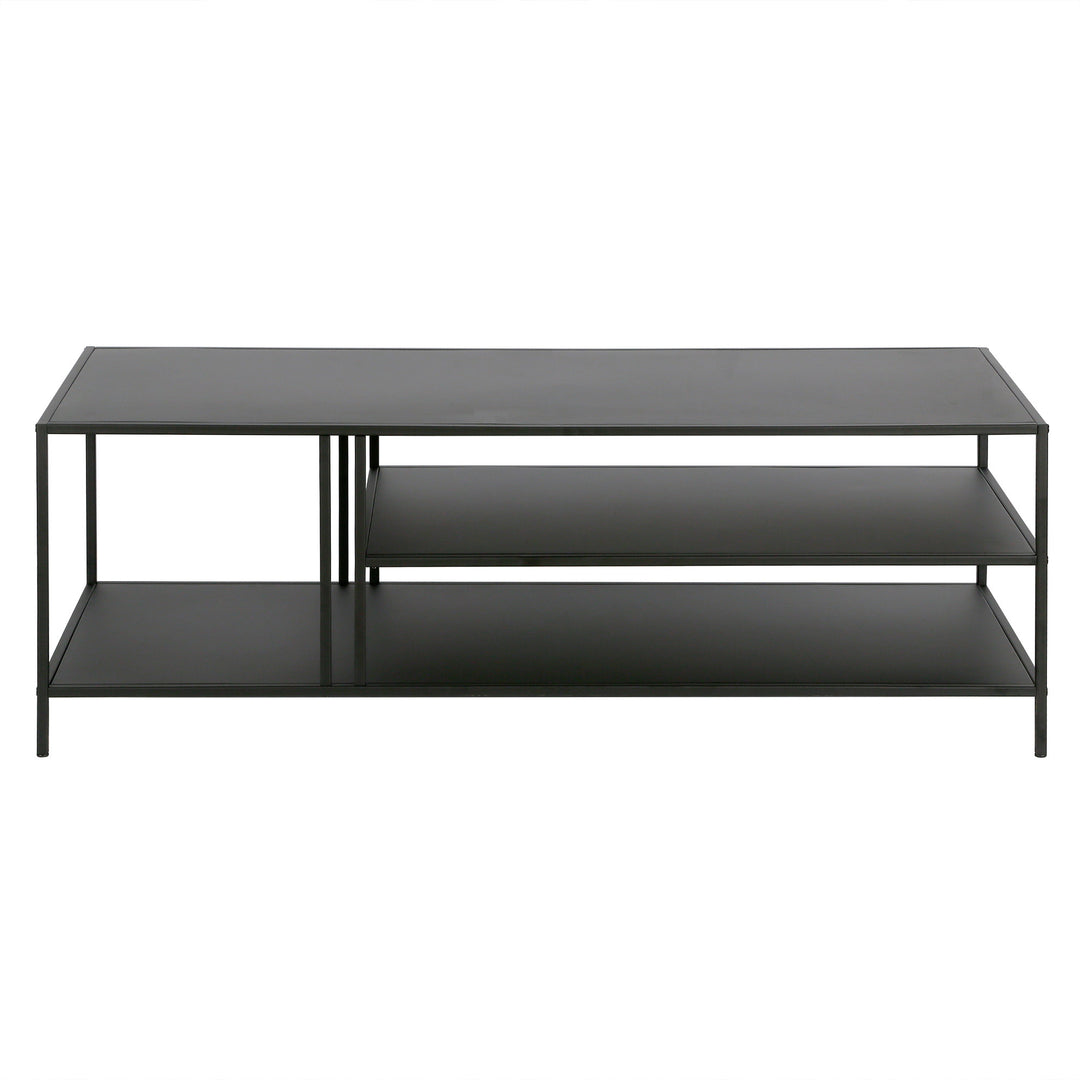 48-Inch Black Steel Coffee Table with Dual Shelves