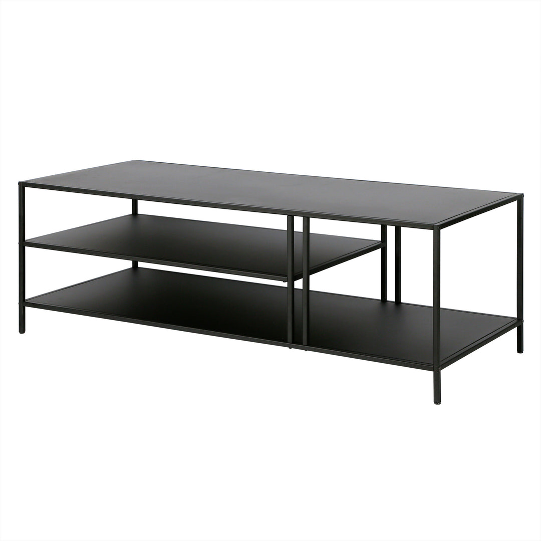 48-Inch Black Steel Coffee Table with Dual Shelves