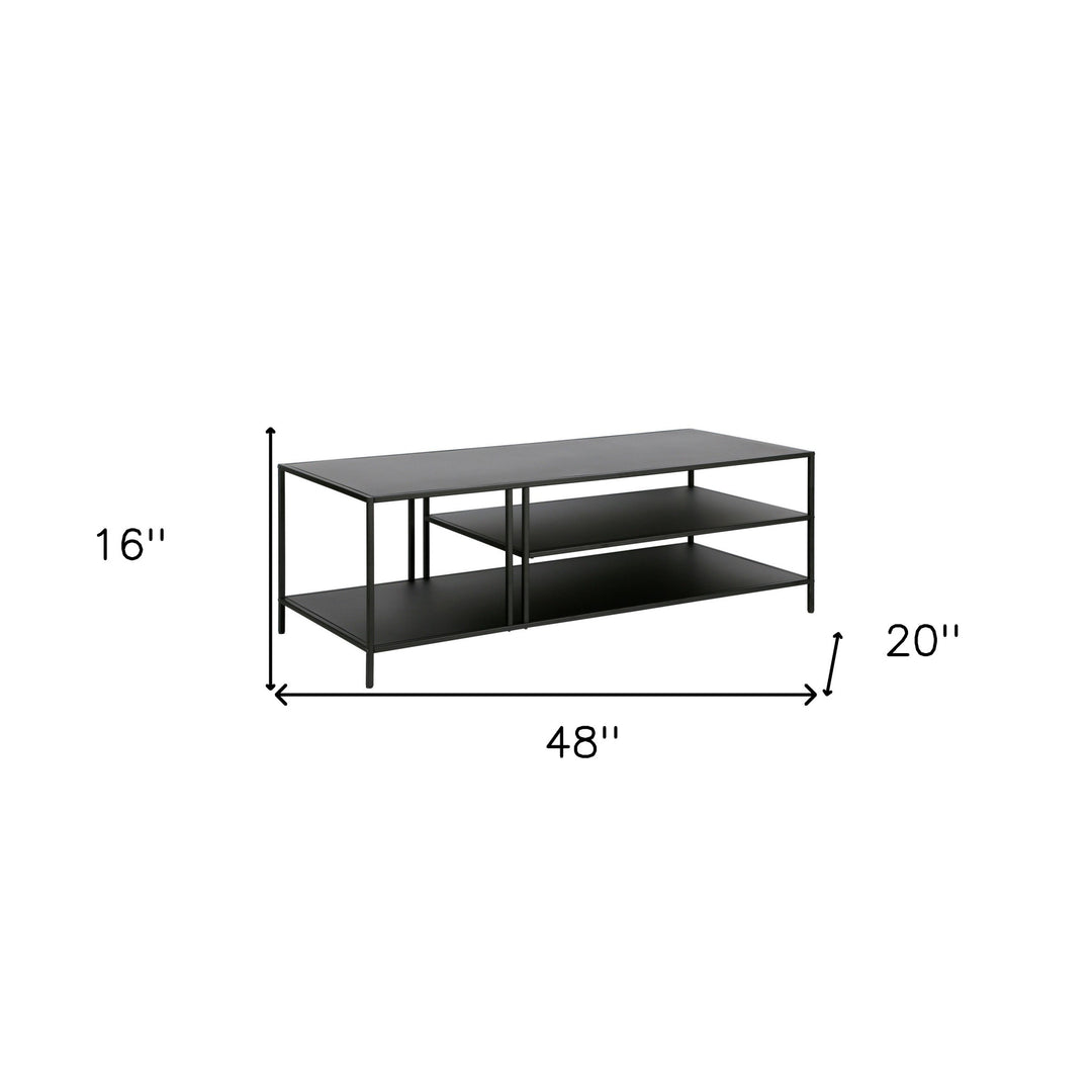 48-Inch Black Steel Coffee Table with Dual Shelves