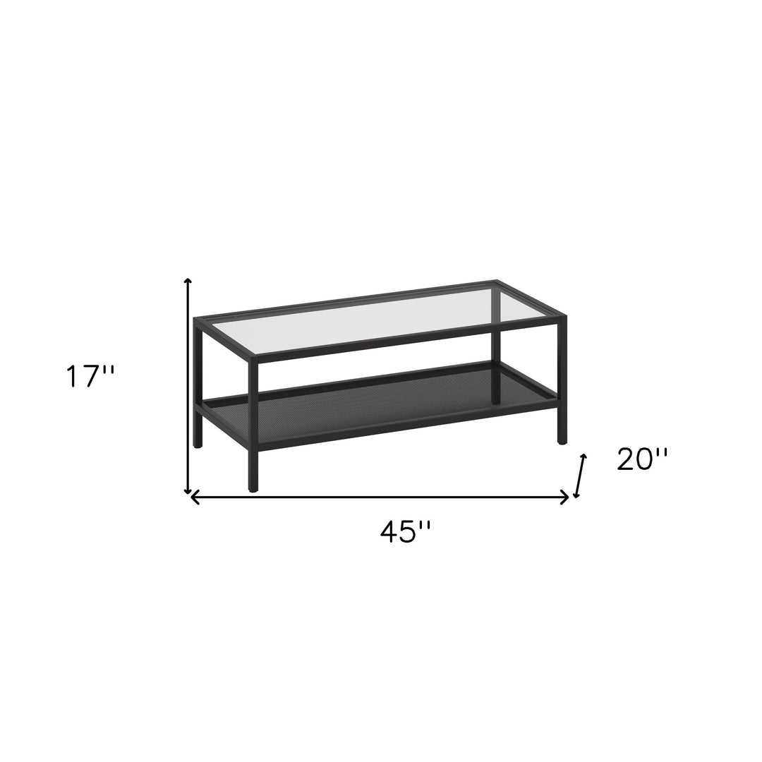 45-Inch  Premium Clear and Black Glass Coffee Table with Shelf