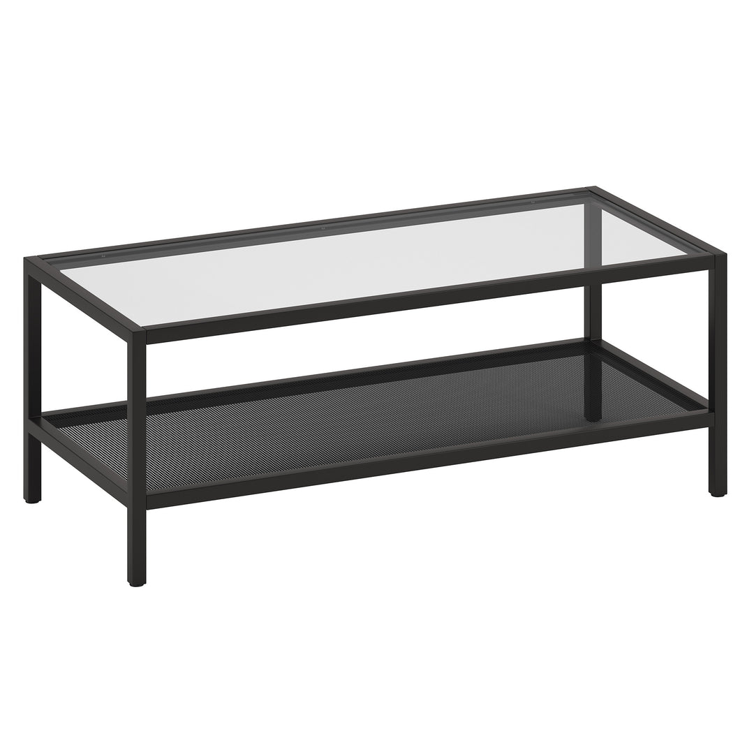 45-Inch  Premium Clear and Black Glass Coffee Table with Shelf