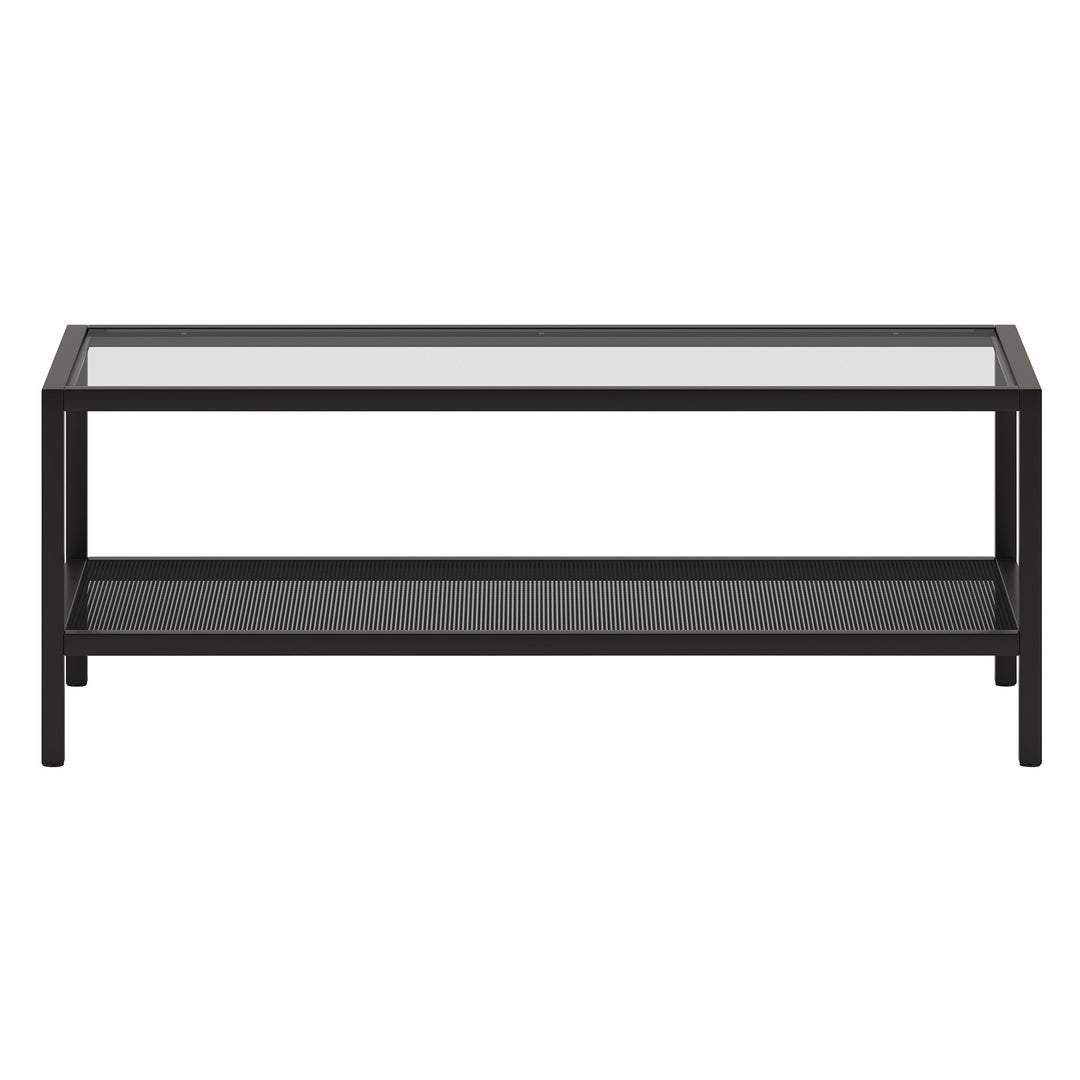 45-Inch  Premium Clear and Black Glass Coffee Table with Shelf