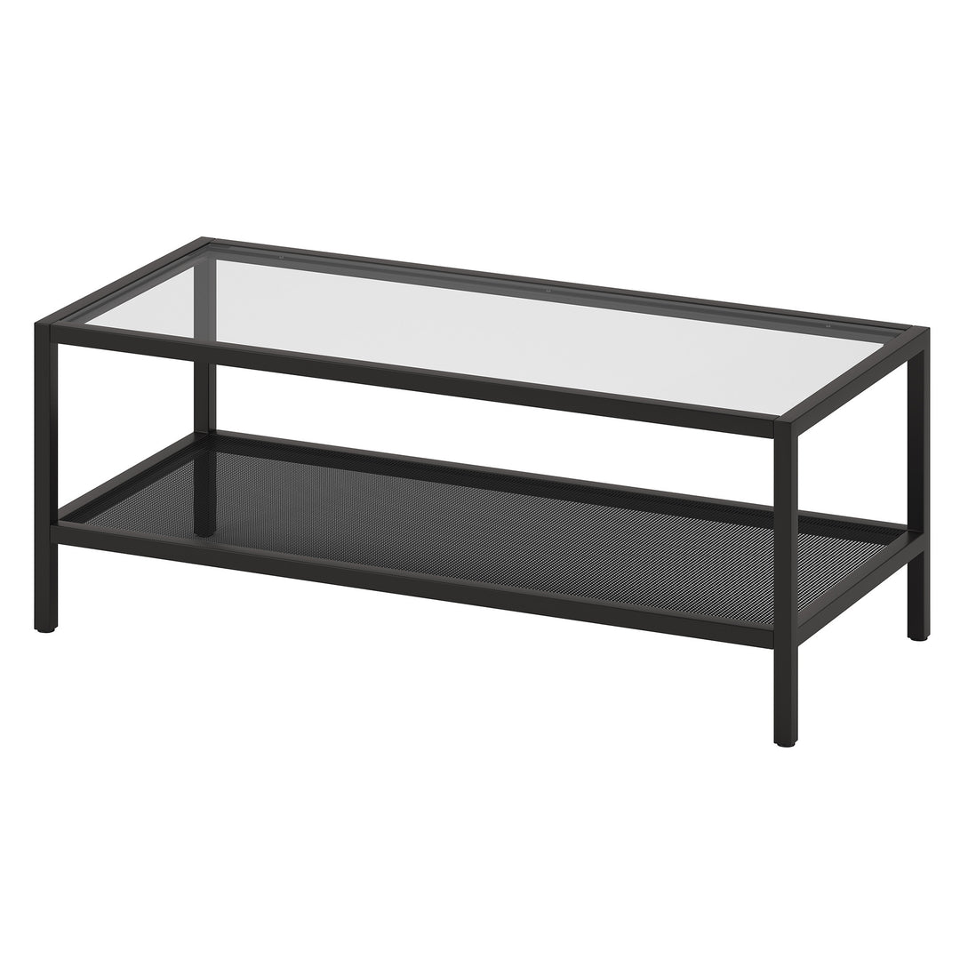 45-Inch  Premium Clear and Black Glass Coffee Table with Shelf