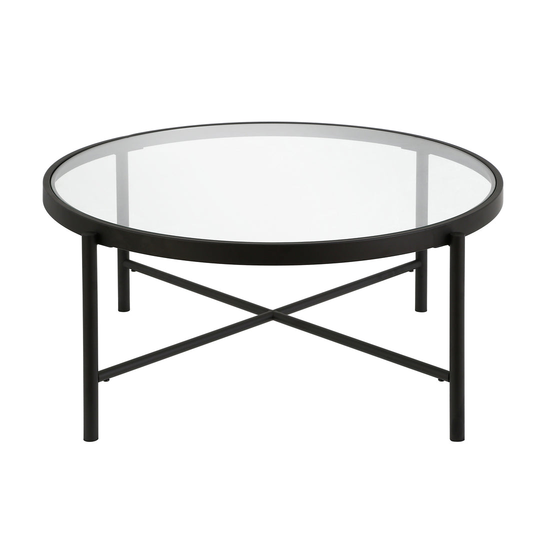 Effortless 36" Black Glass And Steel Round Coffee Table