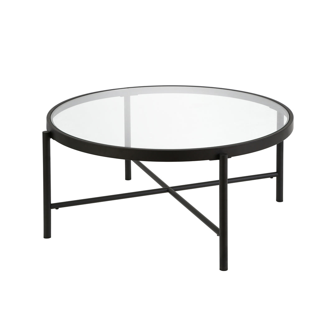 Effortless 36" Black Glass And Steel Round Coffee Table