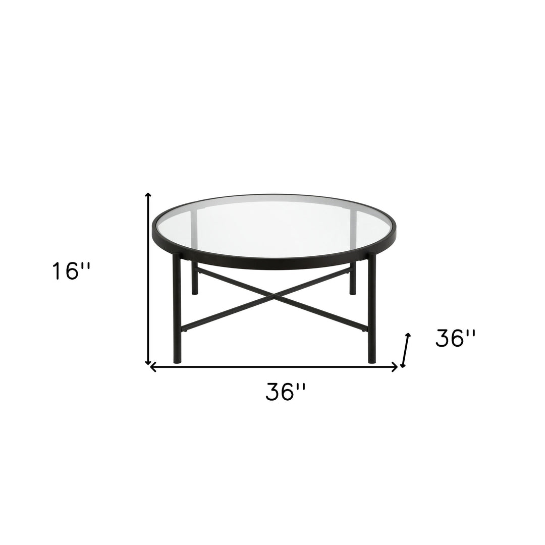 Effortless 36" Black Glass And Steel Round Coffee Table