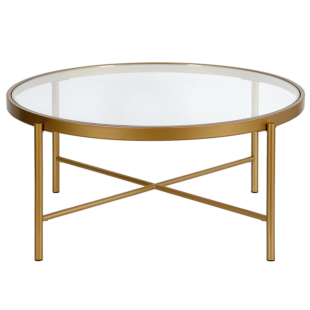 36-Inch Round Gold Glass Coffee Table with Steel Frame