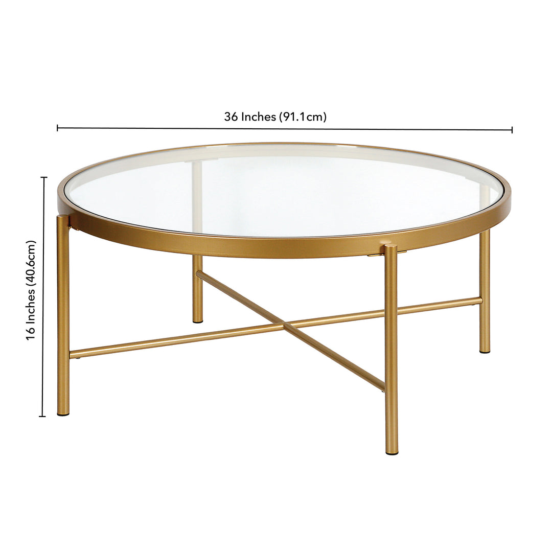 36-Inch Round Gold Glass Coffee Table with Steel Frame