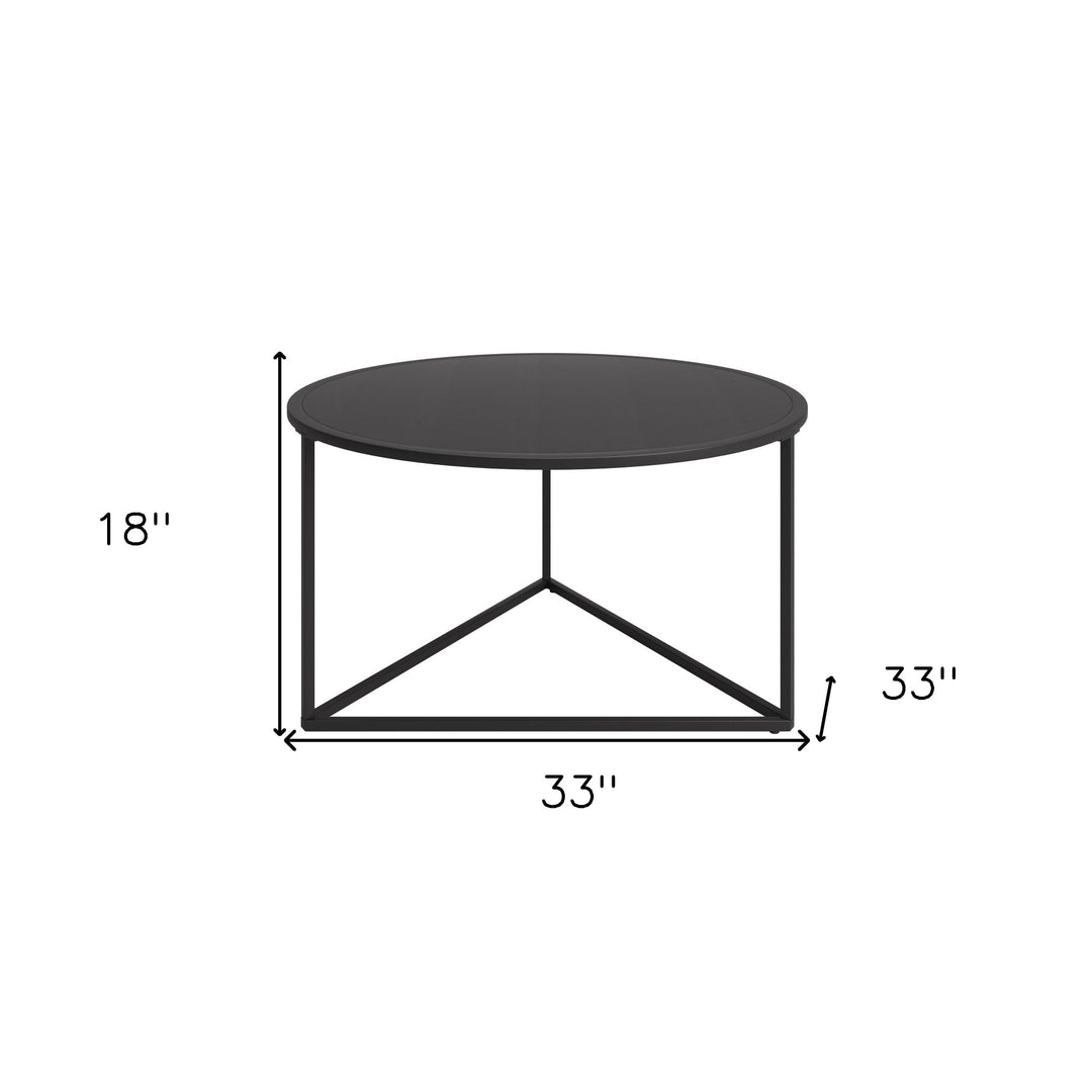 33-Inch Black Steel Round Coffee Table with Sleek Modern Design