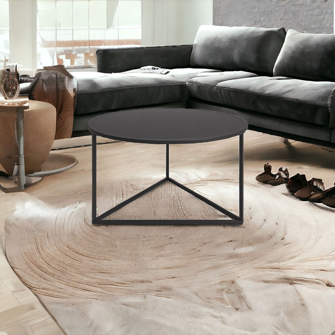 33-Inch Black Steel Round Coffee Table with Sleek Modern Design