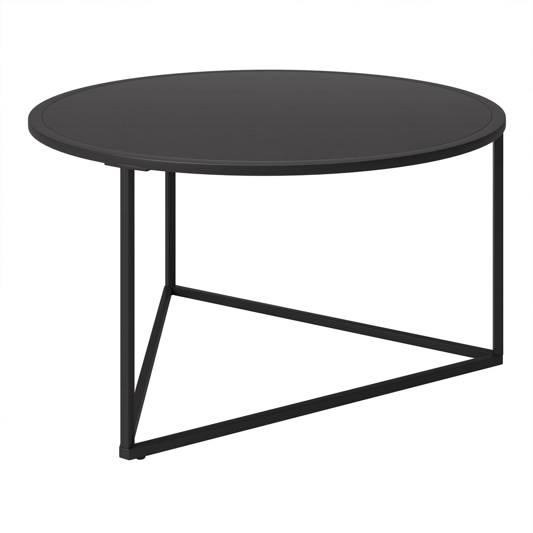 33-Inch Black Steel Round Coffee Table with Sleek Modern Design