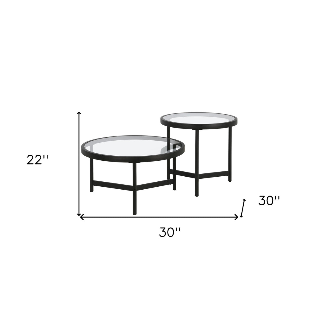 Set of Two 30" Modern Black Glass and Steel Nested Coffee Tables