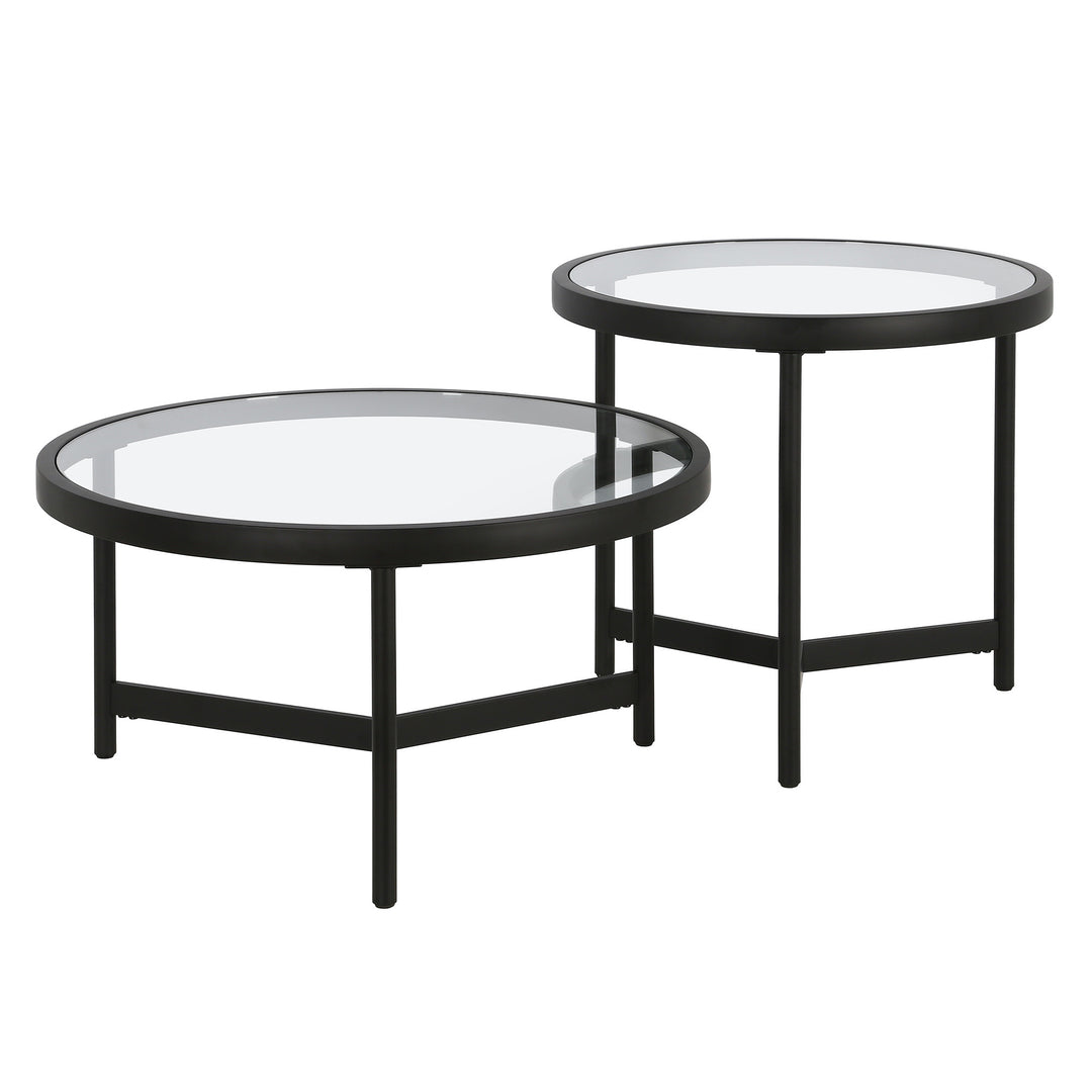 Set of Two 30" Modern Black Glass and Steel Nested Coffee Tables