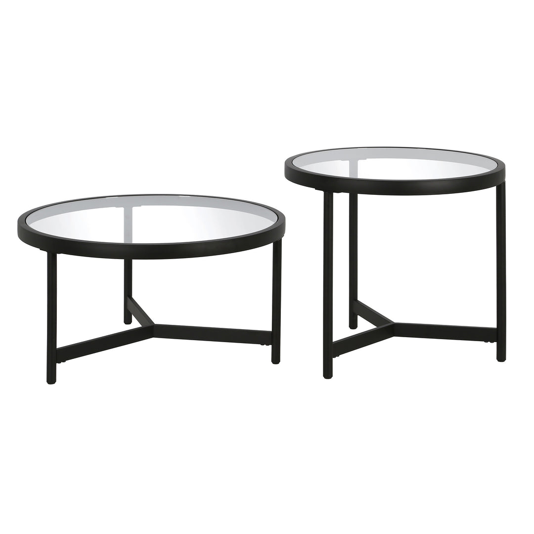 Set of Two 30" Modern Black Glass and Steel Nested Coffee Tables