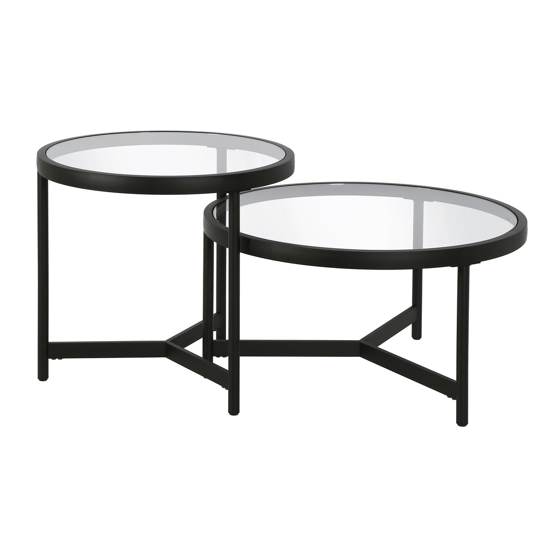 Set of Two 30" Modern Black Glass and Steel Nested Coffee Tables