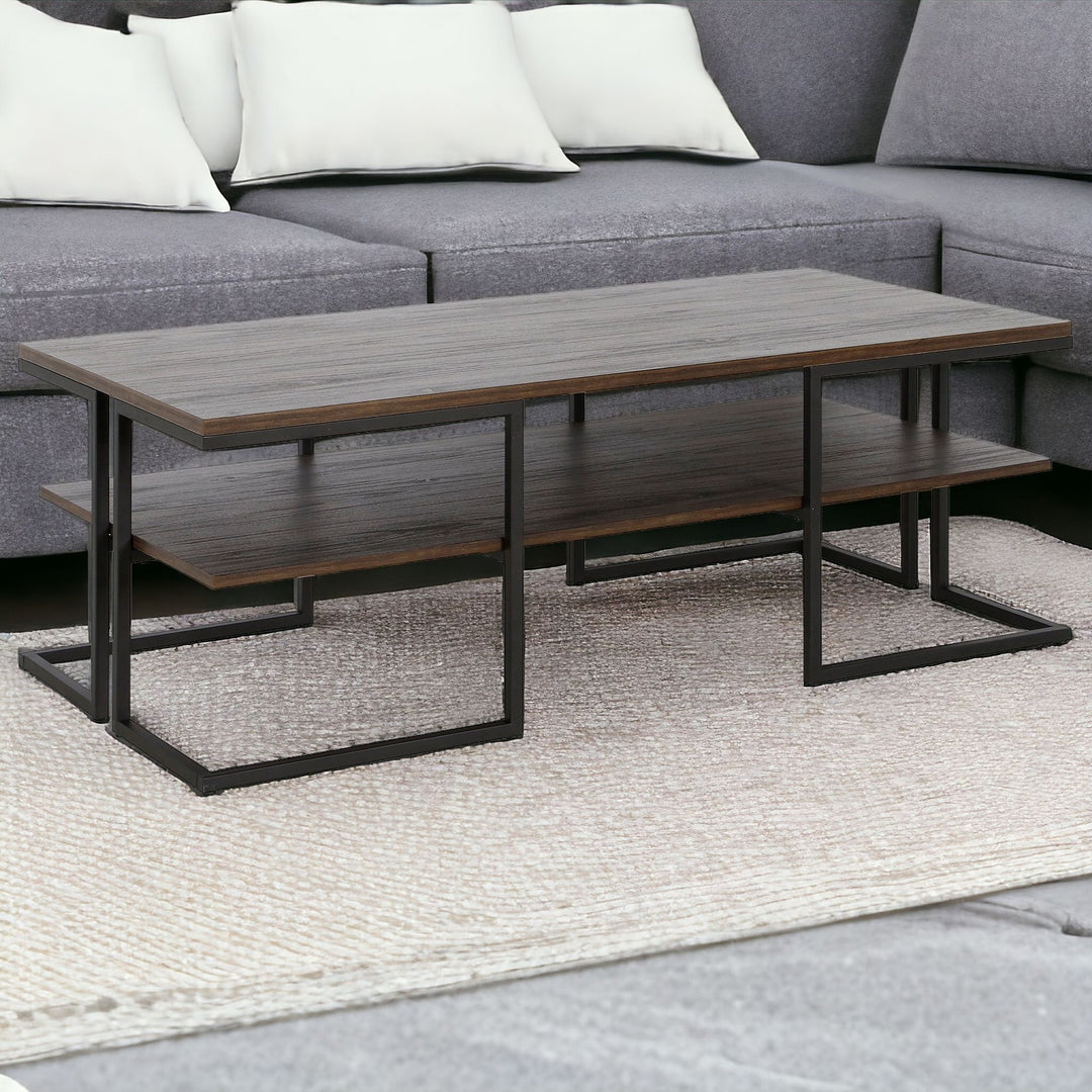 Modern 45" Black Steel Coffee Table With Shelf