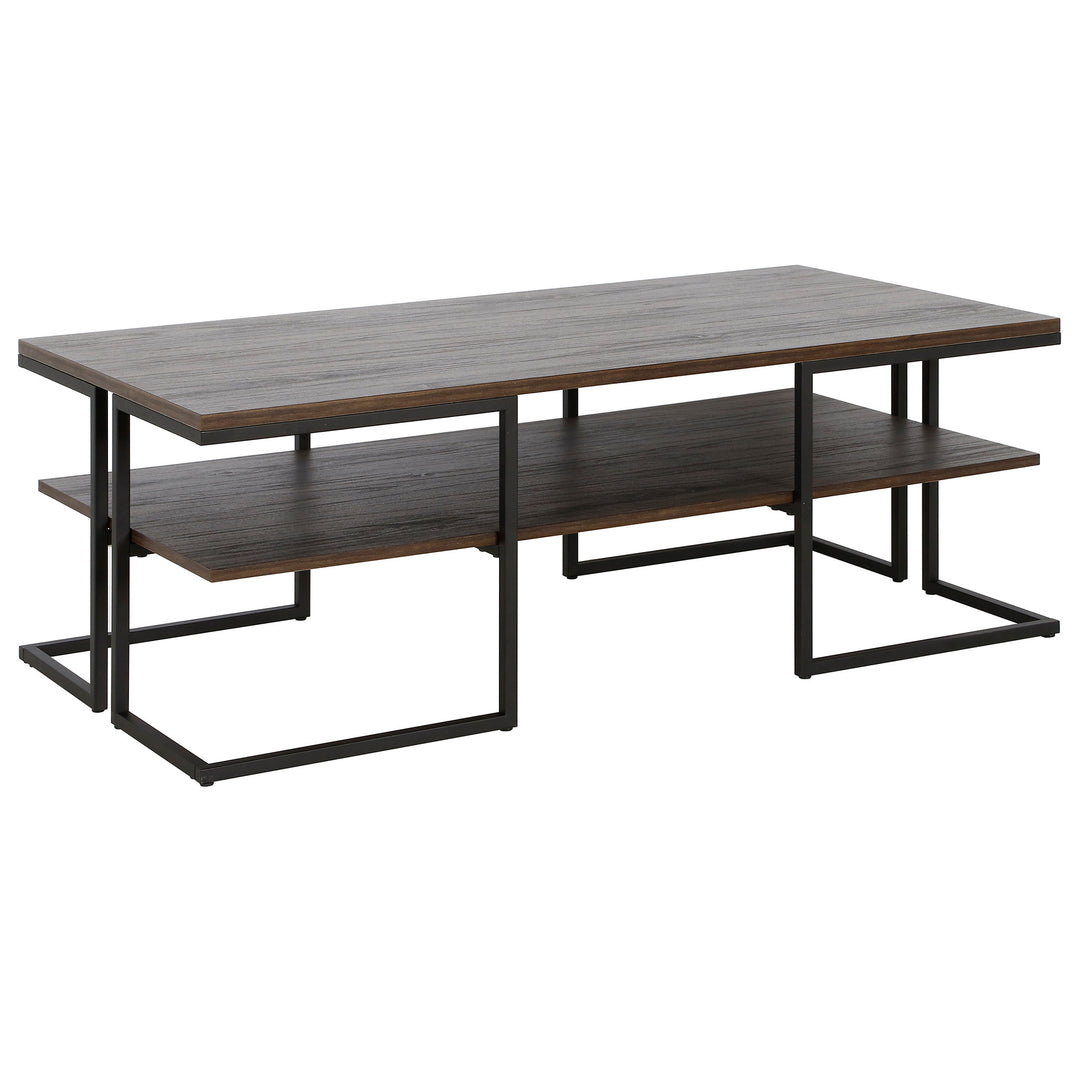 Modern 45" Black Steel Coffee Table With Shelf