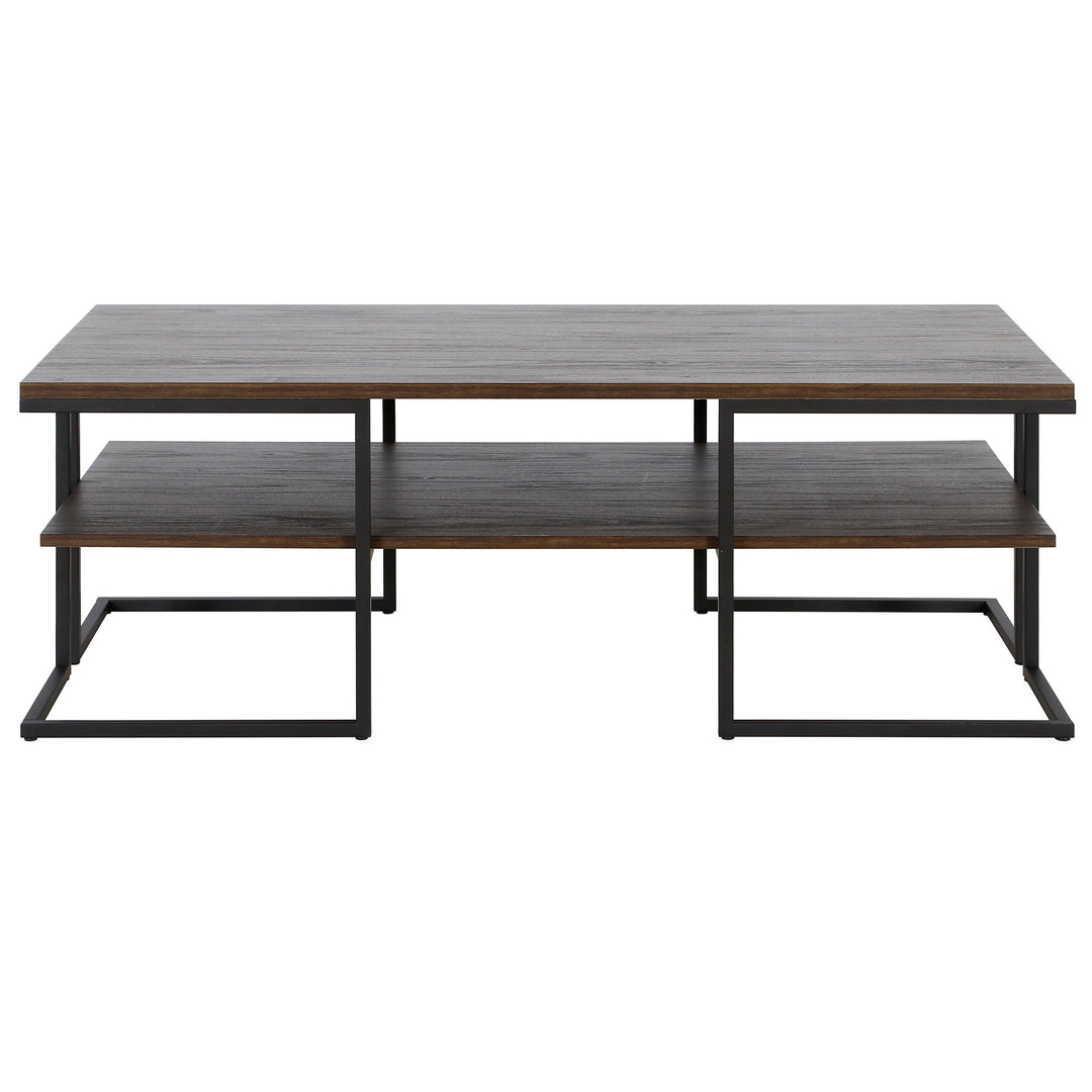 Modern 45" Black Steel Coffee Table With Shelf