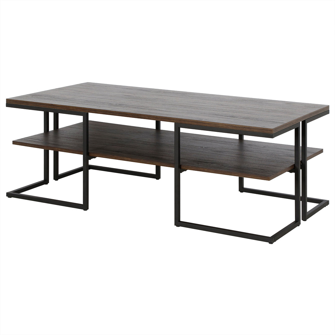 Modern 45" Black Steel Coffee Table With Shelf