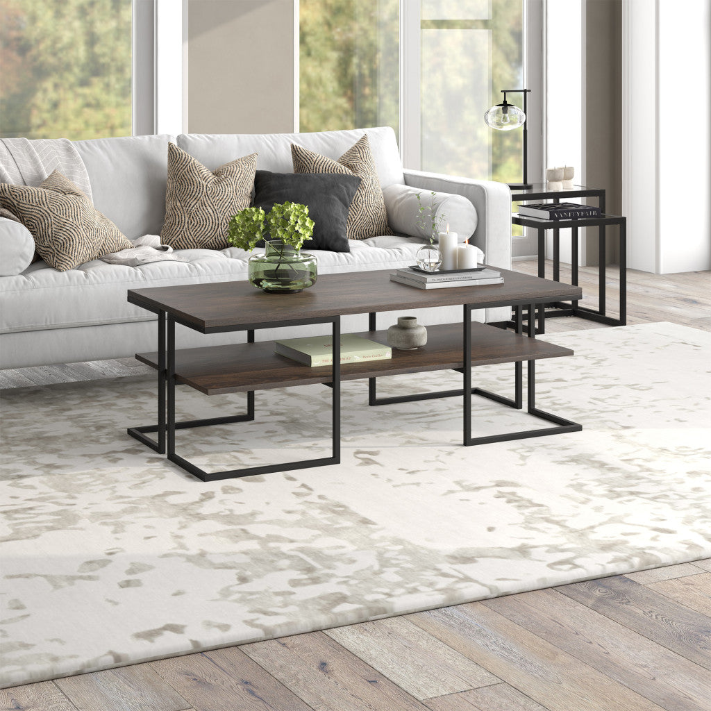 Modern 45" Black Steel Coffee Table With Shelf