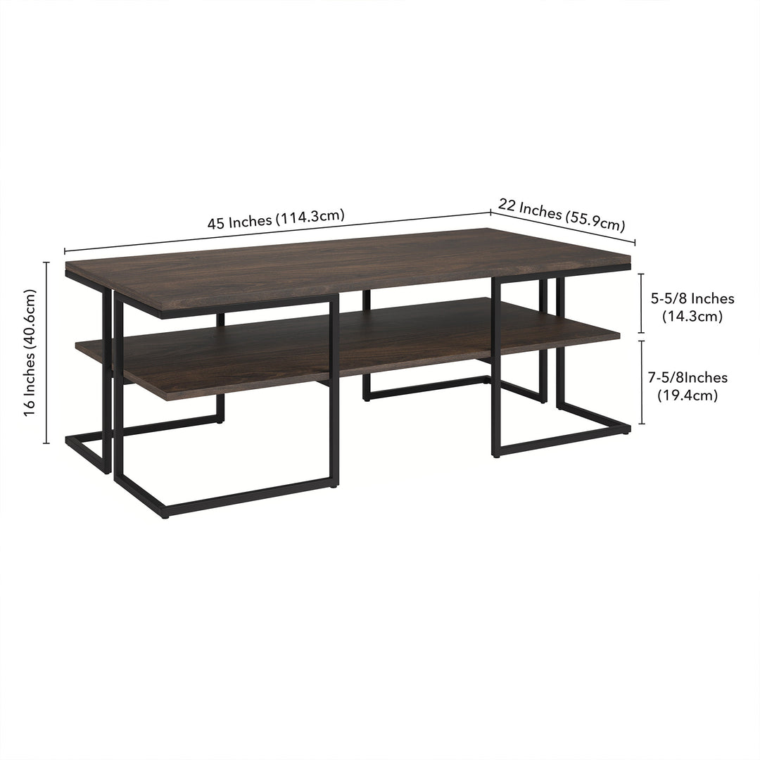 Modern 45" Black Steel Coffee Table With Shelf