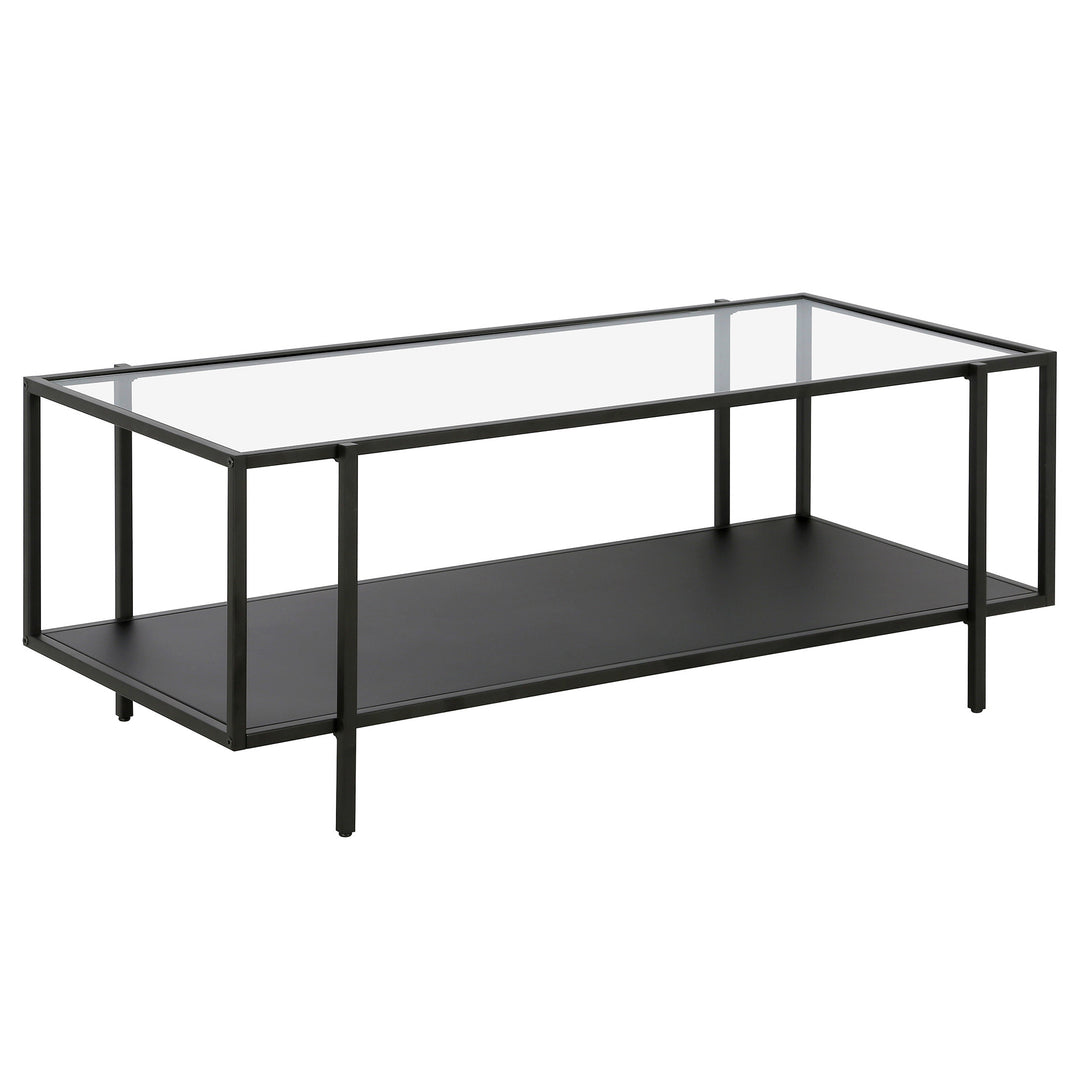 45" Modern Clear And Black Glass And Steel Coffee Table With Shelf