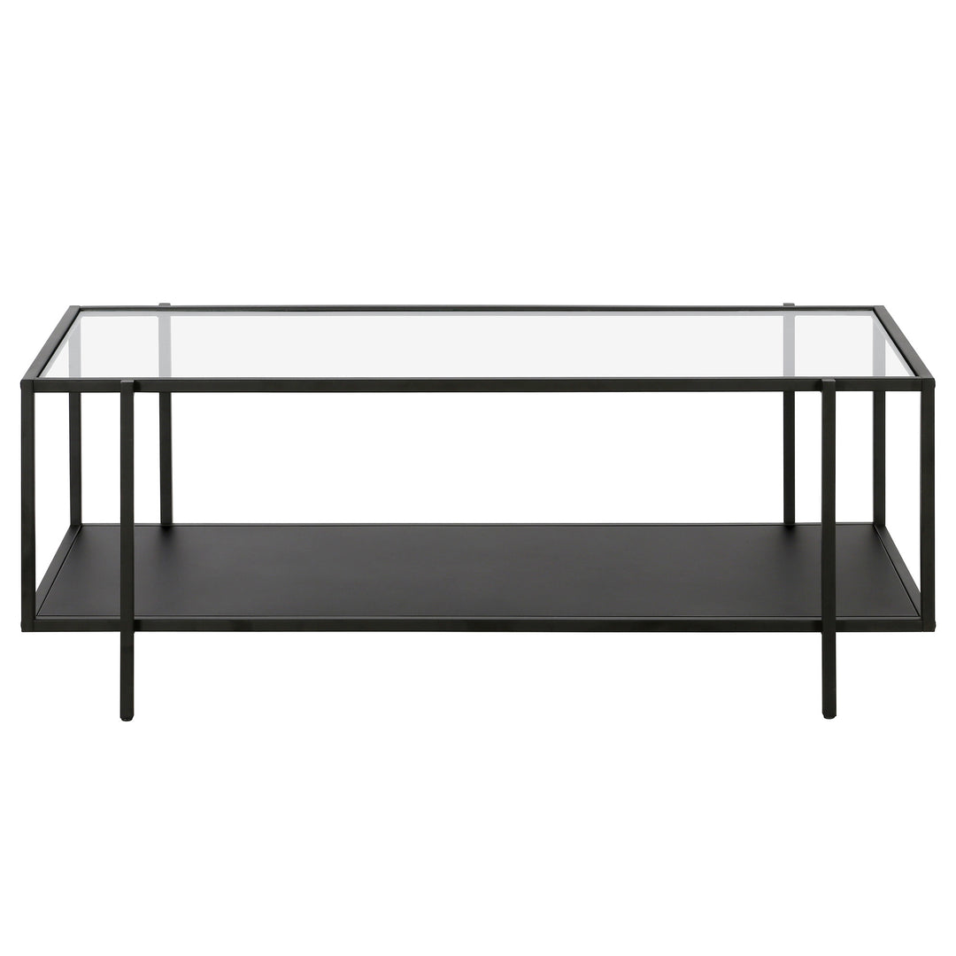 45" Modern Clear And Black Glass And Steel Coffee Table With Shelf