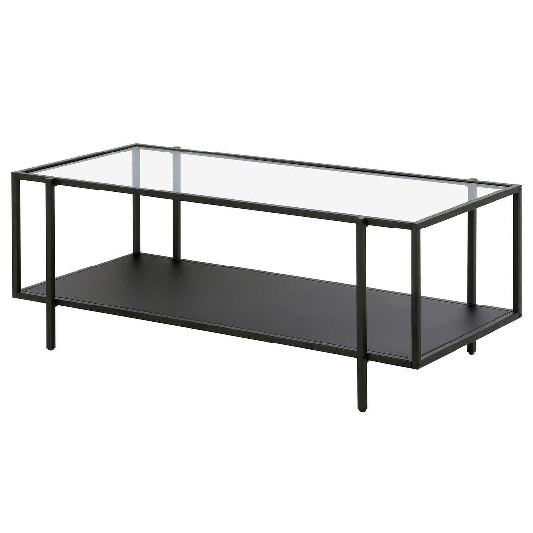 45" Modern Clear And Black Glass And Steel Coffee Table With Shelf