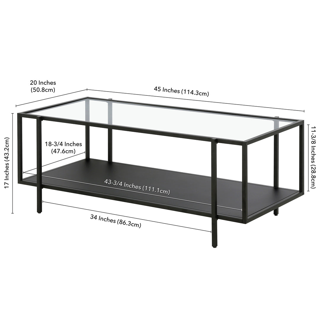 45" Modern Clear And Black Glass And Steel Coffee Table With Shelf