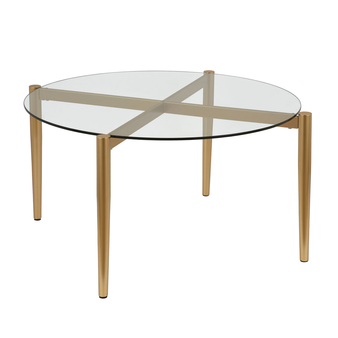 36" Clear And Gold Glass And Steel Round Coffee Table