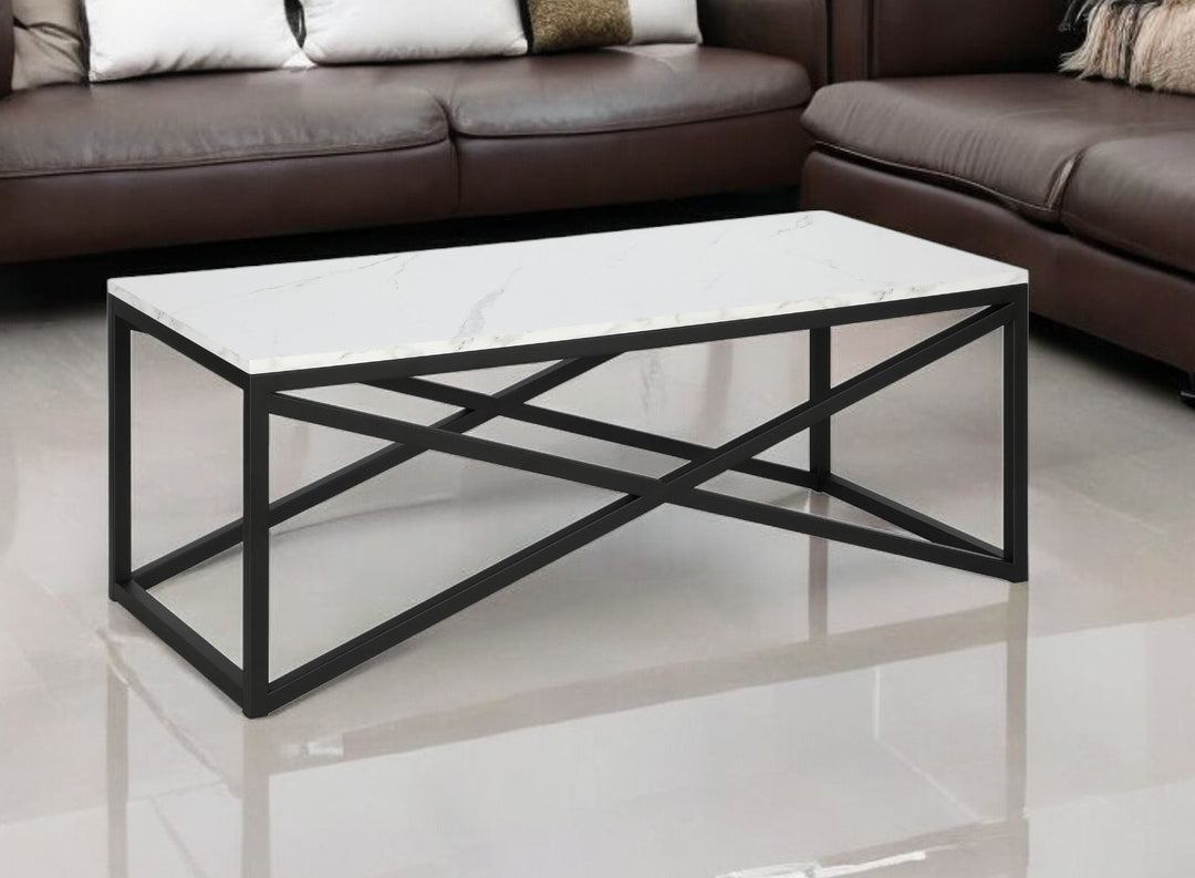 Modern 46-Inch Black Faux Marble and Steel Coffee Table